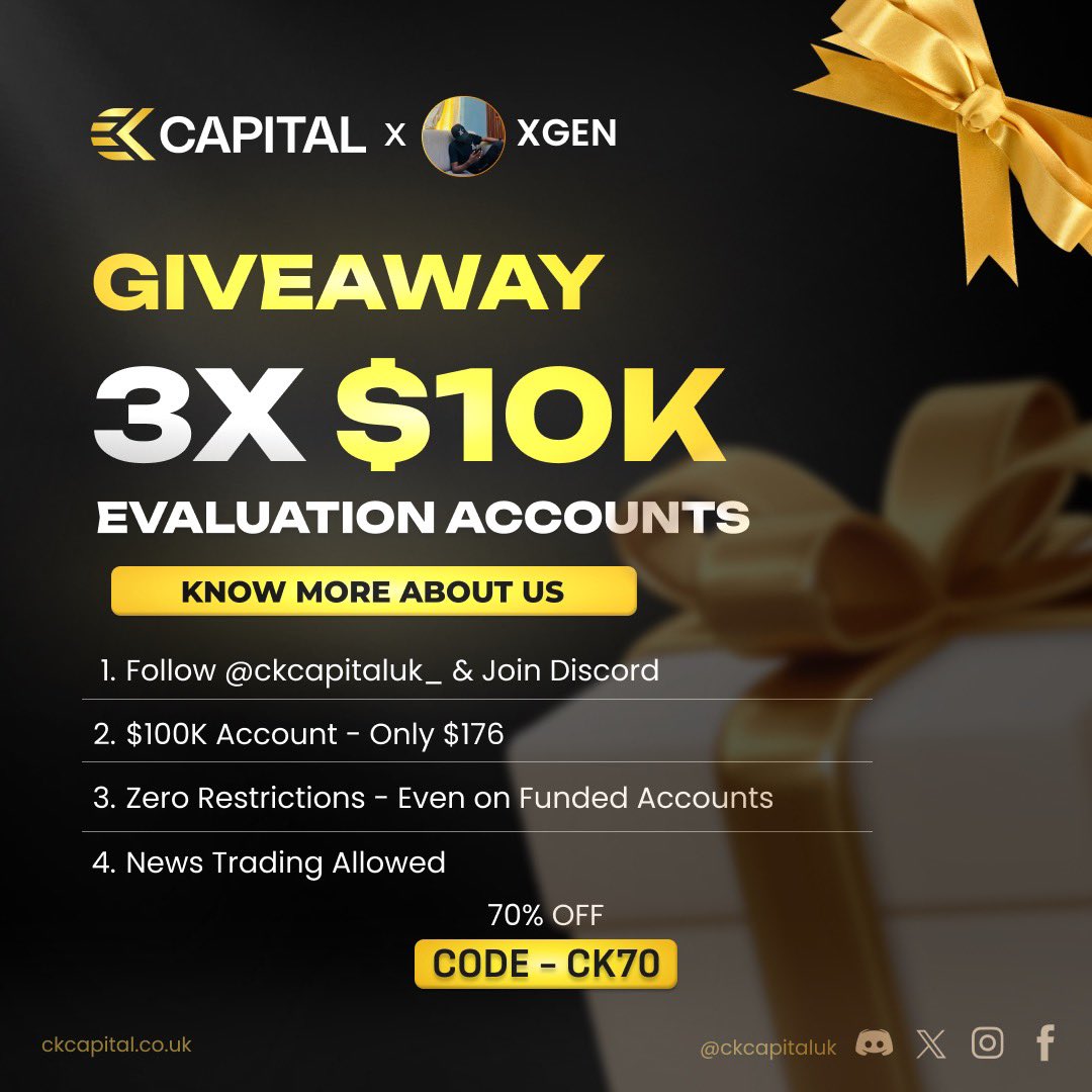 fx_abbakar's tweet photo. GIVEAWAY ALERT 🚨 
3x10k$ account with @ckcapitaluk_ 

To enter: follow:@ckcapitaluk_ @fx_abbakar 

Also follow: @Oderrblock @KhaleedFx @JABZ_FX @Aybeeiy_Fx @Thisisgimba @rgtrade_ 
Like,retweet,tag 3 traders 
Winners in 7 days 
Turn on notifications https://t.co/3emg0hBnJL