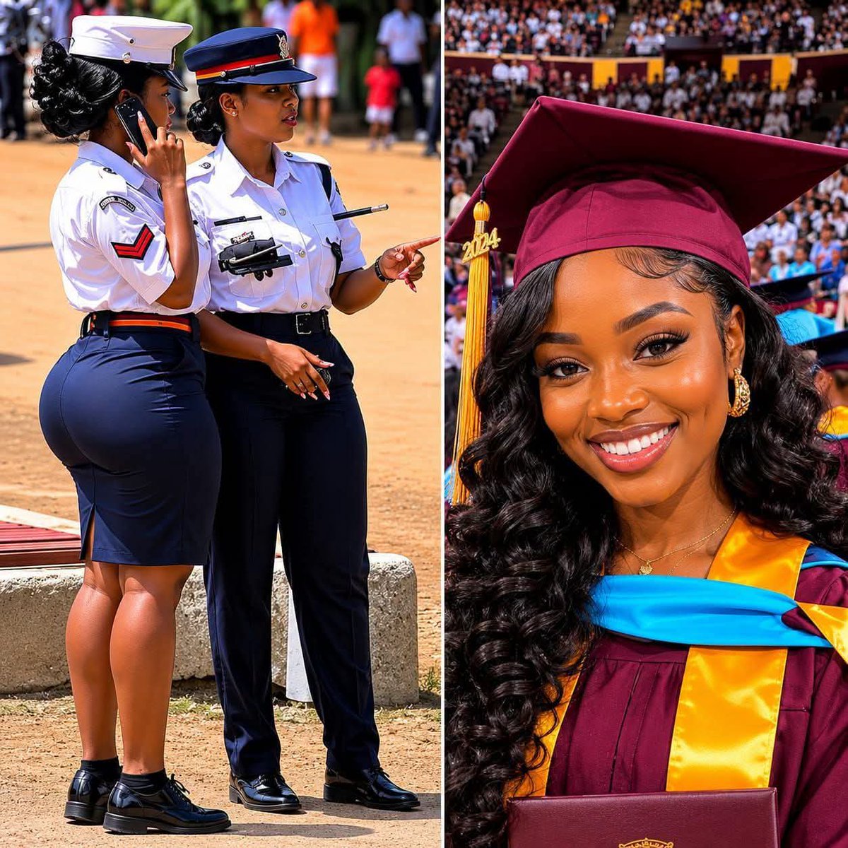 Maryian96's tweet photo. The ex-Kenya Police officer whose viral photo in a figure-hugging police skirt led to her dismissal after a decade in service has now graduated,why did they dismiss her though si it was supposed to be just a disciplinary issue? The crime was having big buttocks? This country though we concentrate on nonsense 🤣🤣