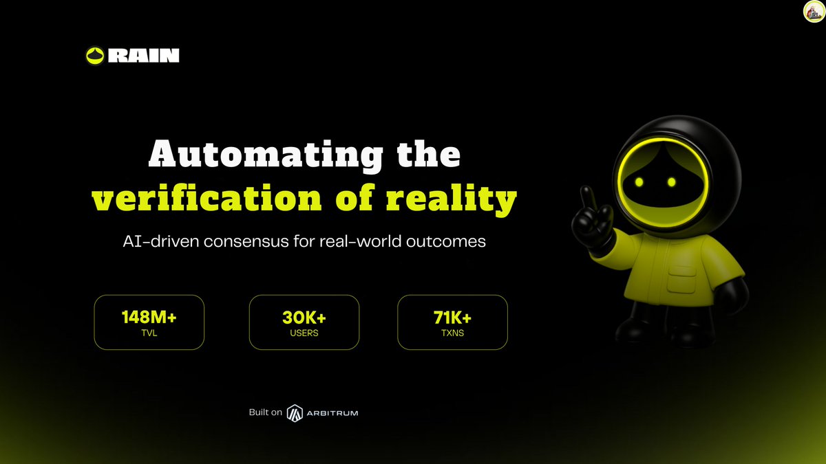 tinytus1's tweet photo. I’ve seen prediction markets fail for one reason repeatedly: humans become the bottleneck the moment truth needs verification.

After studying @Rain__Protocol’s architecture, I think they’re trying to remove that bottleneck entirely through AI-driven consensus systems.

A 🧵 https://t.co/fD98M96Bzz