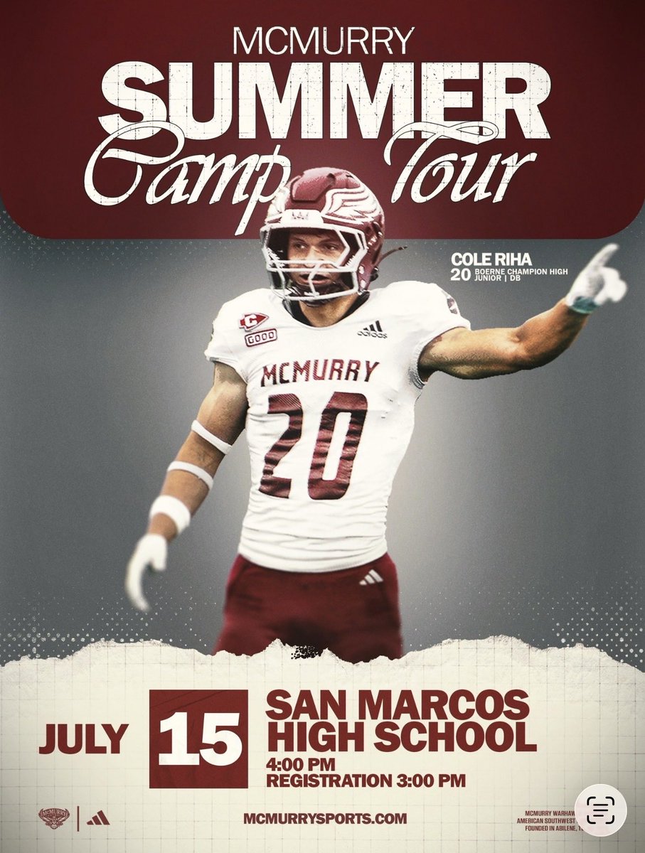 matthewparis_'s tweet photo. Thankful to be invited to @McMURRYFOOTBALL camp. Thank you @IamCoachWash for the opportunity!
C/O 2028 #AGTG https://t.co/37BAsBiWPo