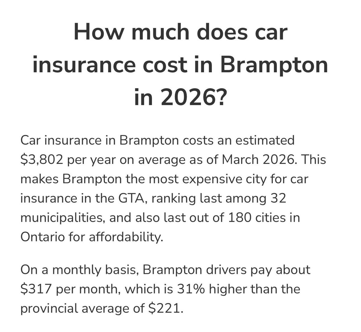 itsdevdaniel's tweet photo. We can thank two things on this:

1) Brampton. Highest insurance rate, most accidents. 31% higher than provincial average

2) Increase Car thefts https://t.co/d26wKyOXMo
