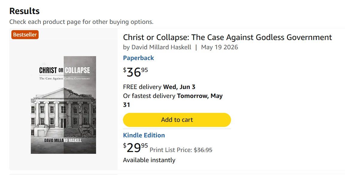 DMillardHaskell's tweet photo. If you like the excerpt from Christ or Collapse found on @junonewscom, the book is tracking #1 in religion and philosophy, #1 in comparitive government, &amp; others on Amazon and can be found here: 
https://t.co/FWuUu4mkR4 https://t.co/7SOlJpbMvj