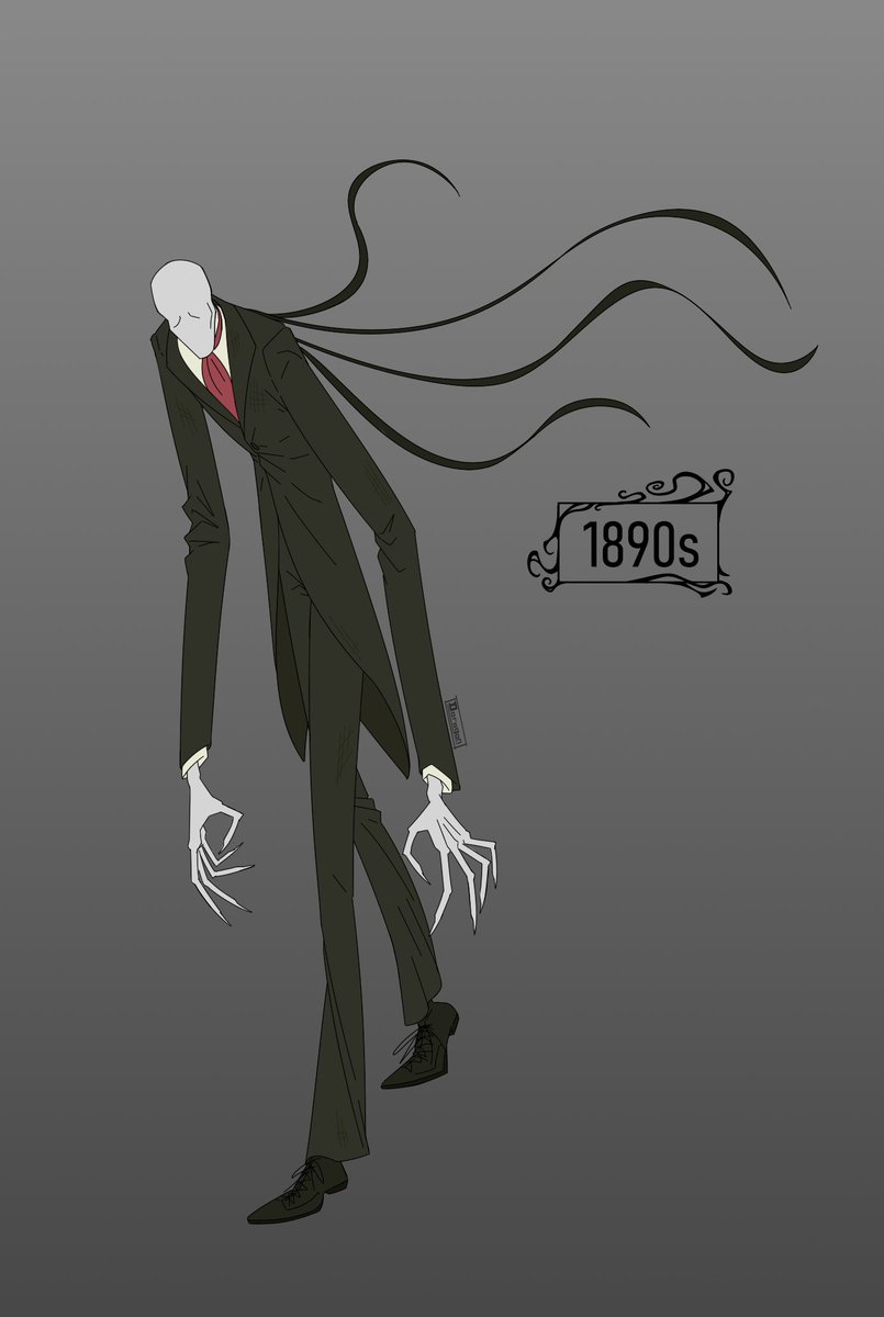 Doragon_LW's tweet photo. All this talk of Slenderman reminded me of when I drew him in different suits. I have a headcanon that he changes his suit to match the decade he's in, a bit on uncanny camouflage~ https://t.co/BkYhlhrYnF