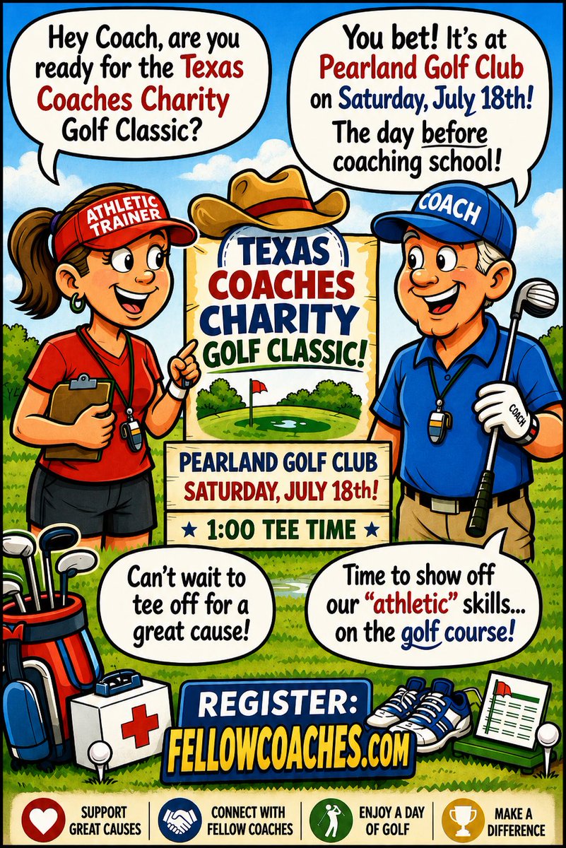 FellowCoaches's tweet photo. Coaches and athletic trainers are invited to play or volunteer. Proceeds going to our state and local nonprofits that support students,coaches and athletic trainers. https://t.co/qIiksgpiOv