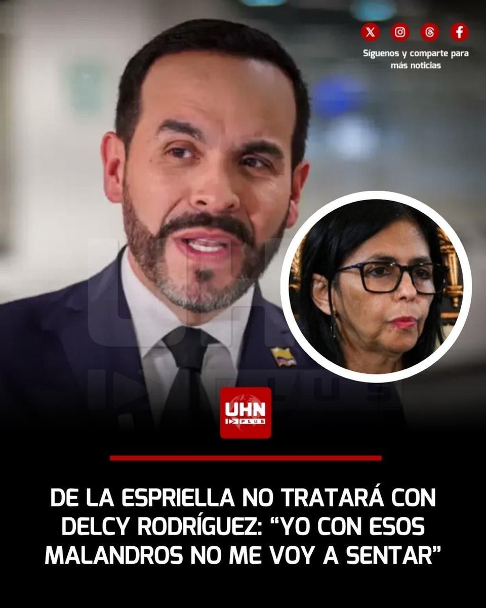 UHN_Plus's tweet photo. 🇨🇴🇻🇪🇺🇸‼️| Abelardo de la Espriella tiene decidido que no tratará con Delcy Rodríguez y la relación con Venezuela será por otra vía: “Espero que el regreso de la democracia en Venezuela sea pronto. Cualquier relación con la presidencia será a través del Departamento de Estado de Estados Unidos, que controla el proceso de transición. No hay ninguna posibilidad que me siente con ellos”.
