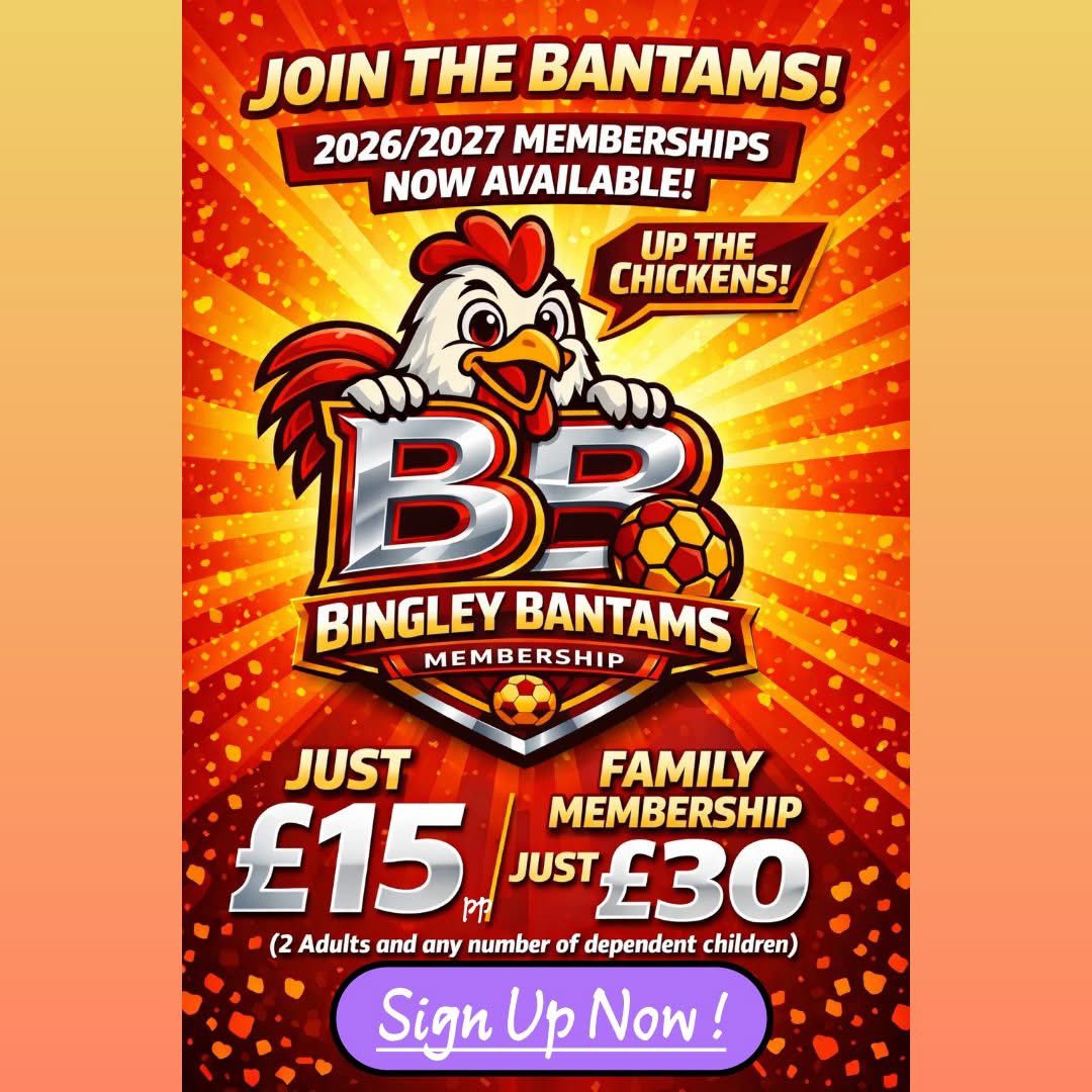 bingley_bantams's tweet photo. 📣 It's BB membership renewal time 📣

Members enjoy reduced travel to away matches, discounts and exclusive entry into club events as well as discounts at @peacockbingley (10%) and @PottingShedBing (15%). 

Get your membership at https://t.co/f6wOTo3DEn

#bcafc https://t.co/NH4JYtXZ0y