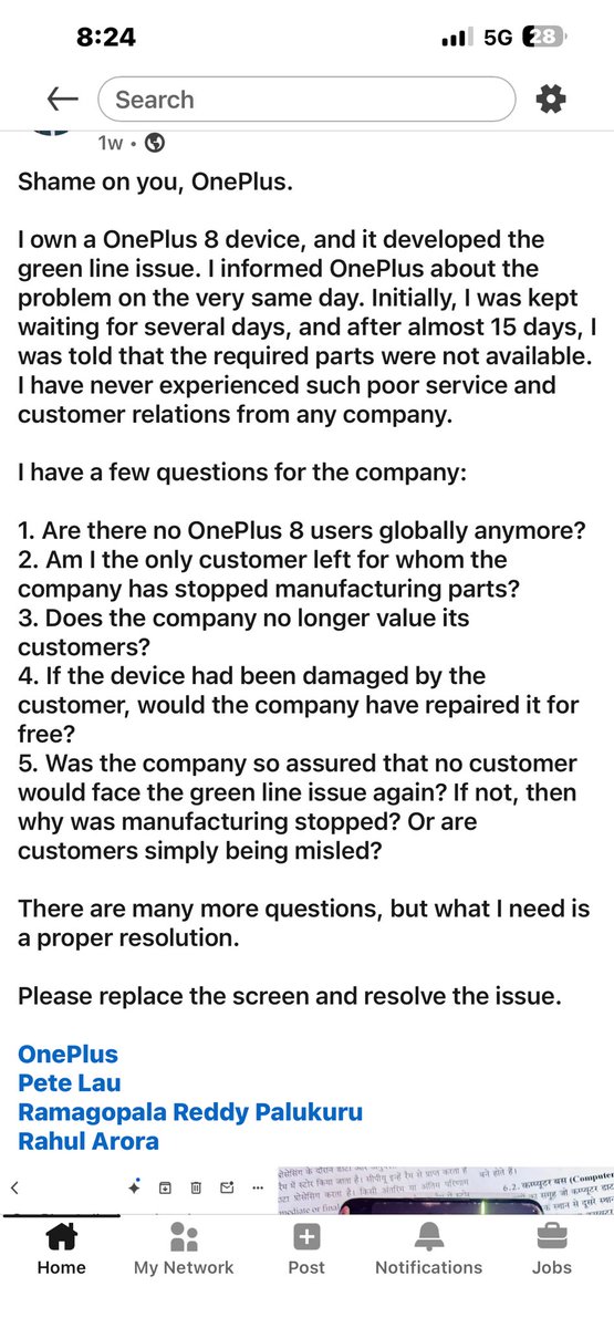 akhil9058's tweet photo. I have never seen a worse company than @oneplus until now.
Almost 1 week passed but there is no response from @OnePlus_Support 

#Green_Line_Issue

@OnePlus_Support 
@PeteLau 
@OnePlus_IN https://t.co/veoh4tliRC