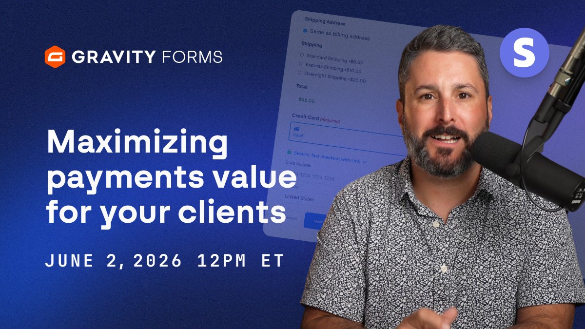 gravityforms's tweet photo. Checkout friction costs sales.

In this free webinar, we’ll show how to use Stripe’s Link, Adaptive Pricing, and Instant Payouts tools to create faster payment experiences, support global customers, and improve cash flow for your clients.

Register here...
https://t.co/BBpvooXAis https://t.co/Q5tMRCMoVC