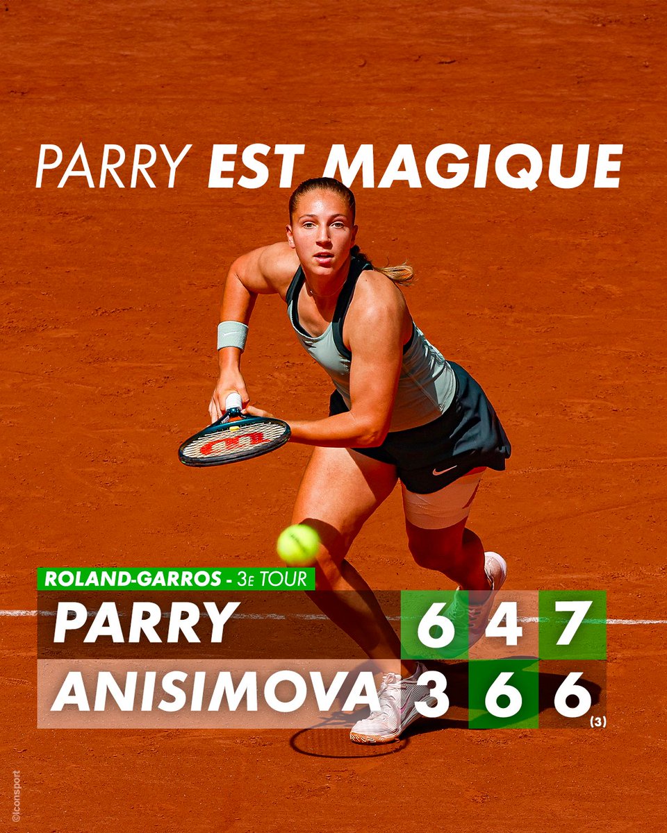 CanalplusSport's tweet photo. DIANE PARRY EN 1/8 DE FINALE DE ROLAND-GARROS 💫

La Française s'est débarrassée de la tête de série Anisimova pour rallier les 1/8 pour la première fois de sa carrière 🤩

#RolandGarros https://t.co/Jzd1632yvi