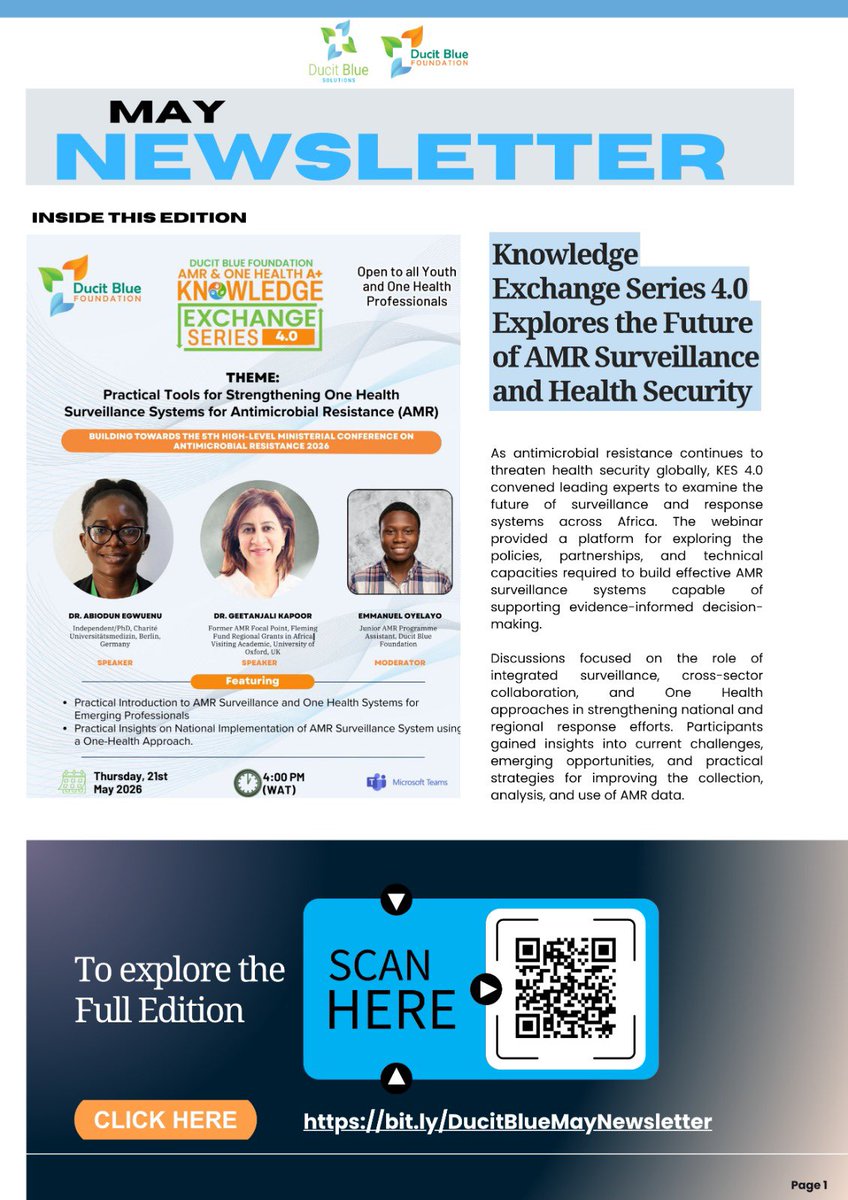 Ducit_Blue's tweet photo. Our May Newsletter is Here!

This edition features insights on maternal health, digital health innovation, AMR governance, strategic partnerships, and new research shaping stronger health systems across Africa.

Read the full edition
https://t.co/n5ZDhUBANU https://t.co/4yHYn7f7kx