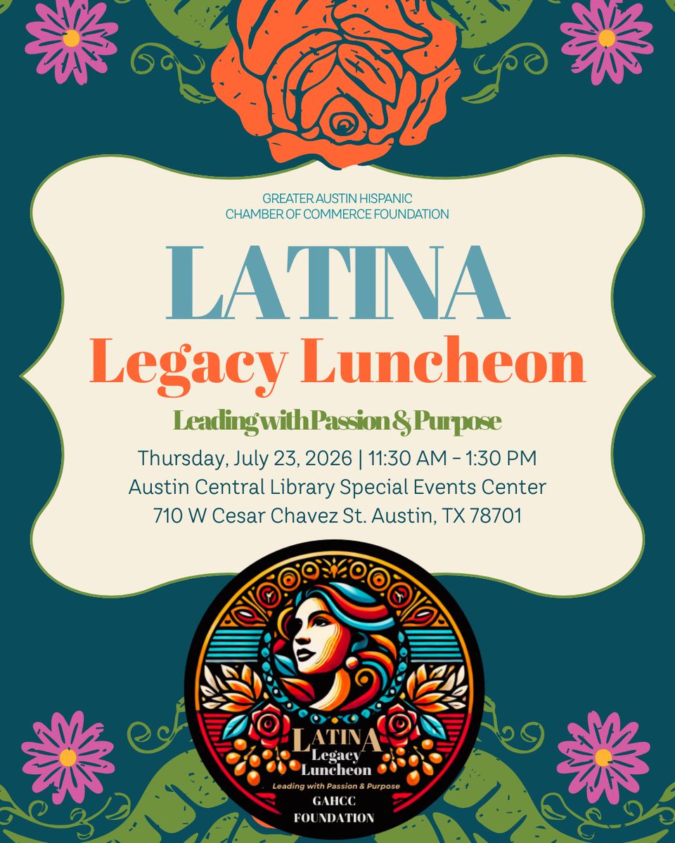 GAHCC's tweet photo. Nominations are now open for the 2026 Latina Legacy Luncheon. Help us recognize outstanding Latina leaders making an impact across Central Texas in business, education, health, arts, civic leadership &amp; more.

Nom Deadline: 6/10
Early Bird Close: 6/26
Tix Close: 7/10

#LinkInBio https://t.co/edm5gmj22w