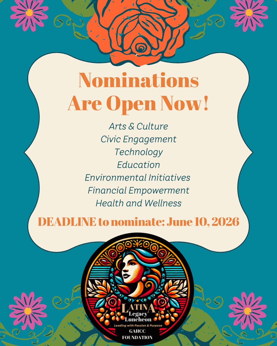 GAHCC's tweet photo. Nominations are now open for the 2026 Latina Legacy Luncheon. Help us recognize outstanding Latina leaders making an impact across Central Texas in business, education, health, arts, civic leadership &amp; more.

Nom Deadline: 6/10
Early Bird Close: 6/26
Tix Close: 7/10

#LinkInBio https://t.co/edm5gmj22w
