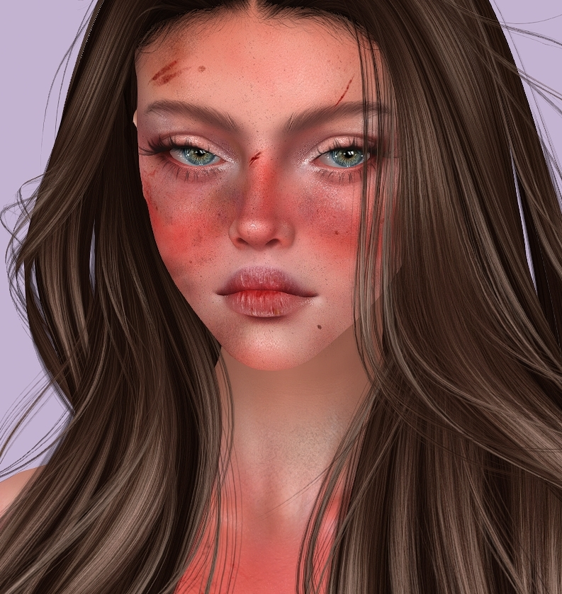 JennaliDarling's tweet photo. Sunburn, peeling skin, chapped lips, dirt, scrapes, cuts, soot, grease, bruises. She's been through some shit XD Will be released as separate layers that can be mixed and matched. https://t.co/u6iw4dSmci