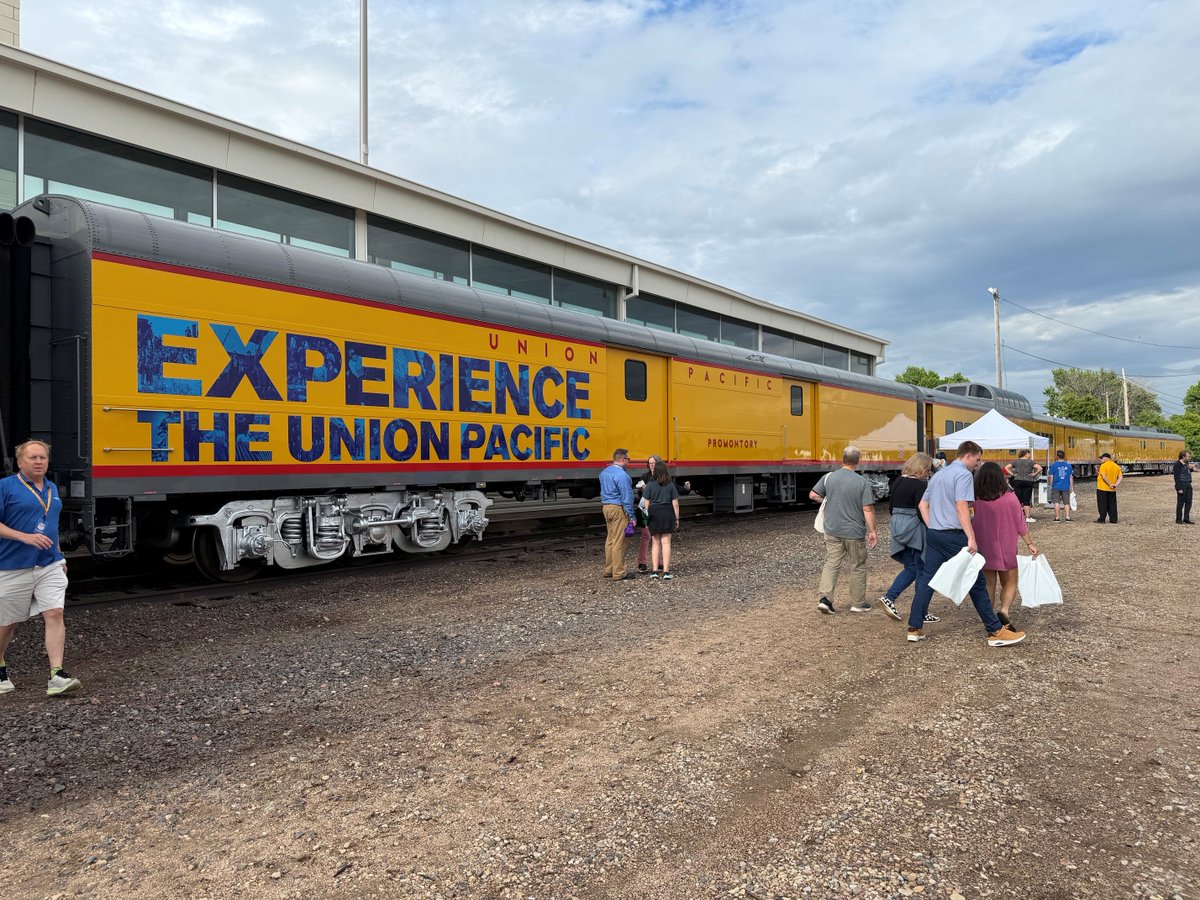 UnionPacific's tweet photo. As #UP4014 Big Boy's Coast-to-Coast tour moves across the U.S., the consist will revise periodically. We've added #UP1776, our #America250 locomotive featuring our dramatic American flag earlier this week. Now Union Pacific's Heritage Fleet has been added to the consist in Omaha as we say goodbye to TTX's beautiful patriotic boxcars, which we were using for braking support until we could pick up the Heritage Fleet.