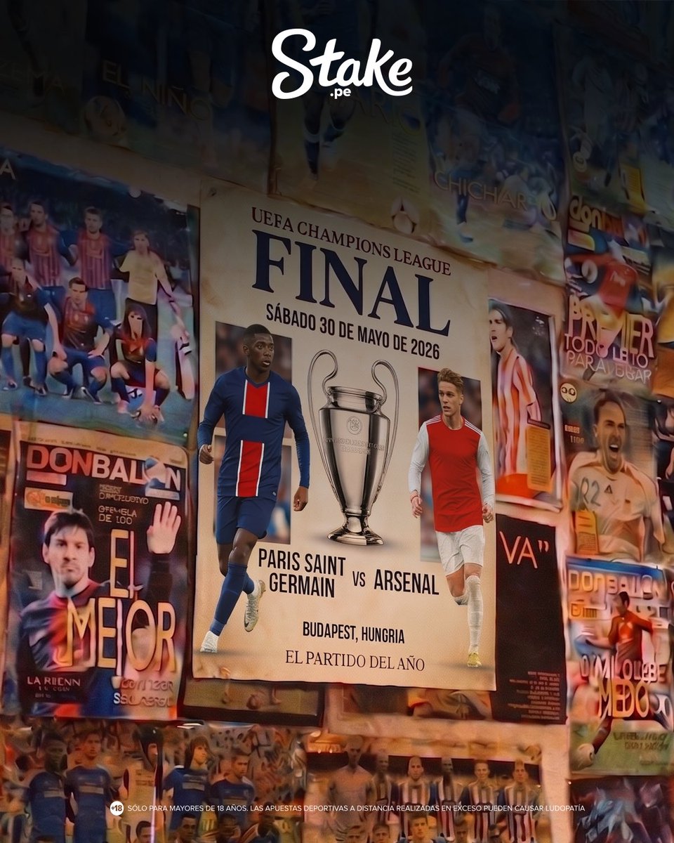 PeruStake's tweet photo. ¡LA GLORIA ESPERA! 🤩

Budapest será testigo de un encuentro imperdible entre 🇫🇷 PSG y Arsenal 🏴󠁧󠁢󠁥󠁮󠁧󠁿 para buscar la Champions 🔥

¿Quién se quedará con la Orejona? 🏆

Todo es Stake 🚀 https://t.co/BeUmKNxZYY