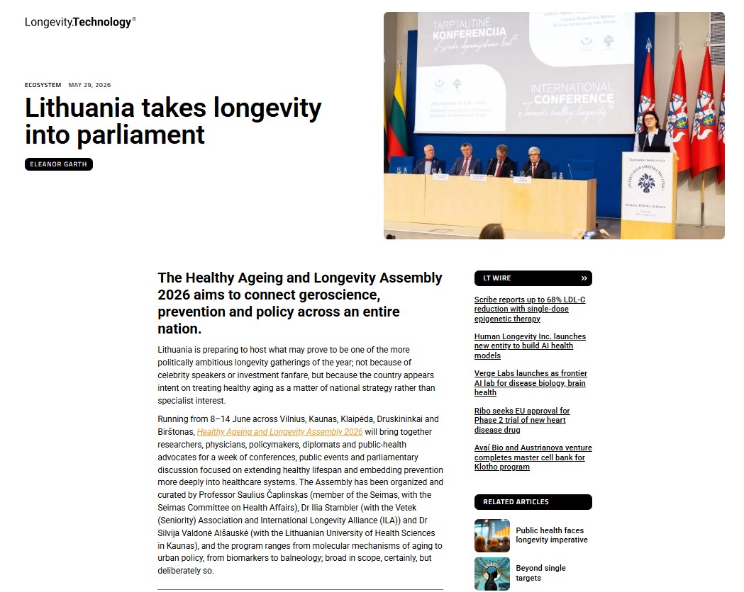 ILAISRLA's tweet photo. Some nice press toward our Healthy Ageing and Longevity Assembly in Lithuania, on June 8-14!
https://t.co/1nvBC3MoKR 

Details, programs and registration links for all the events of the Assembly:
https://t.co/iJ6rWQhzW6 https://t.co/AfVLyqXJXL