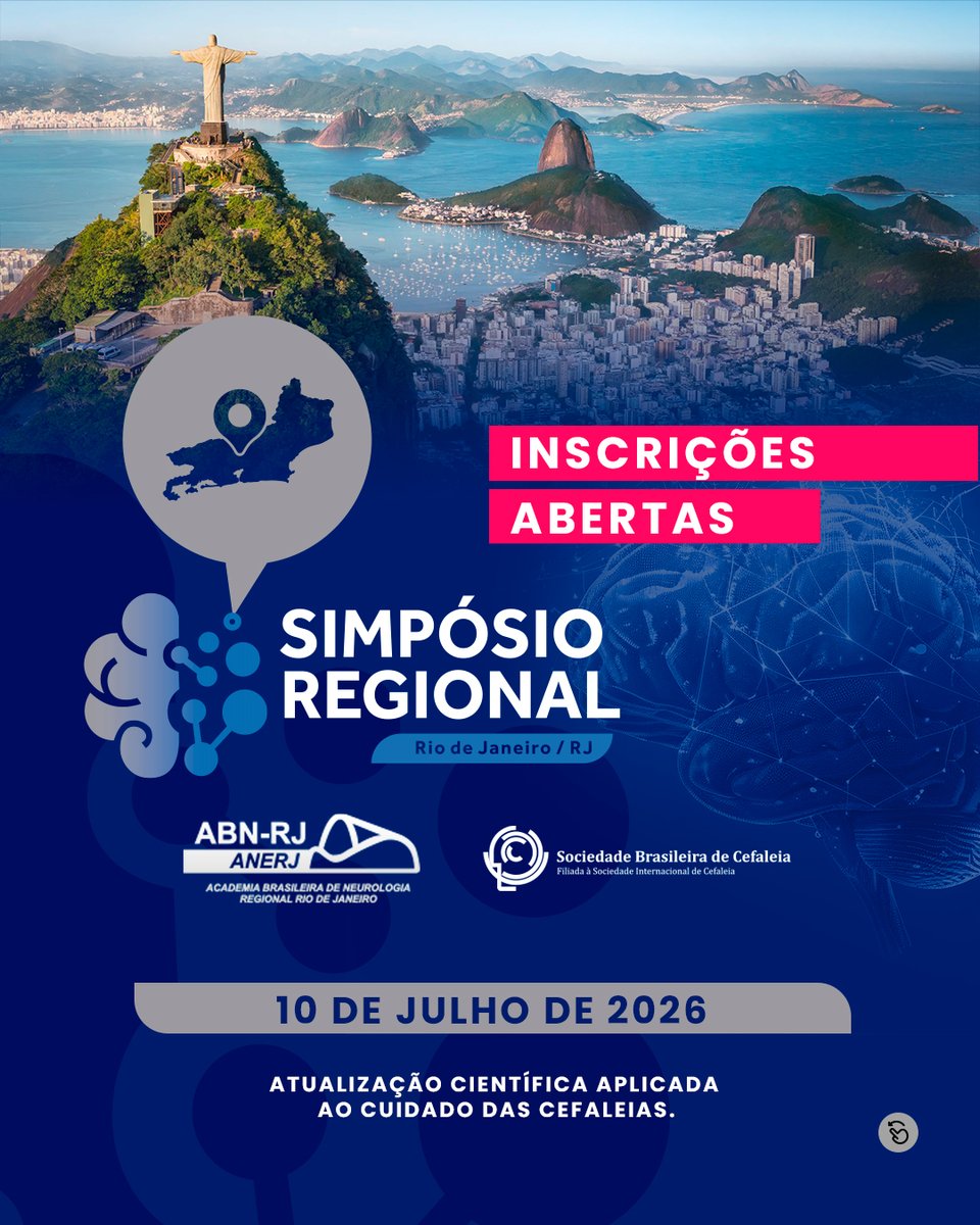 SBCefaleias's tweet photo. ⚠️ INSCRIÇÕES ABERTAS ⚠️

No dia 10 de julho de 2026, o Rio de Janeiro recebe o Simpósio Regional de Cefaleia da ABN-RJ e SBCe.

📍 Local: Instituto de Neurologia Deolindo Couto – UFRJ

Garanta sua vaga agora:
🔗https://t.co/qn7MTBvcQn https://t.co/X5B6CLAh1n
