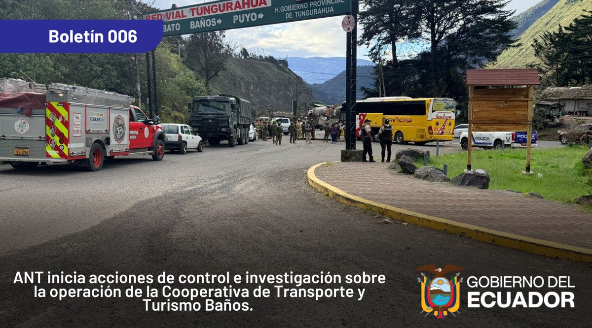 ANT_ECUADOR's tweet photo. #BOLETÍN 📄 | La ANT inicia una investigación a la Cooperativa de Transporte Baños, a raíz de hechos recientes que han generado preocupación pública y que requieren una verificación exhaustiva del cumplimiento de la normativa vigente.

Seguimos trabajando por una movilidad más segura para todos. 🇪🇨

Más información en ➡️ https://t.co/Ep7rVkD72c