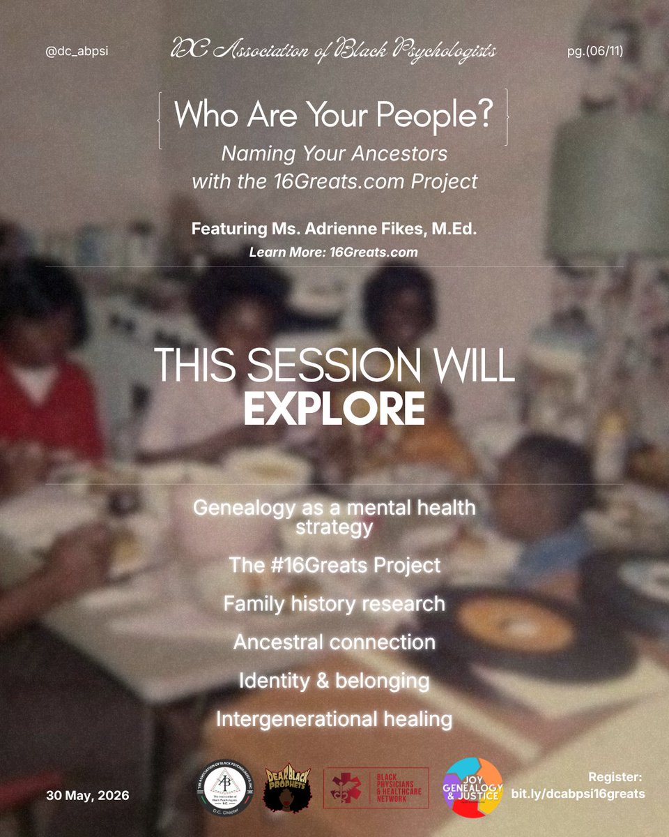 TheABPsi's tweet photo. Who are your people?

Join us TODAY at 2:30 PM ET for Naming Your Ancestors with the 16Greats Project featuring Adrienne Fikes, M.Ed.

Discover how family history, genealogy, and ancestral remembrance support healing, identity, and belonging.

🔗 https://t.co/ttN3bP1677 https://t.co/CcIwXAe72w