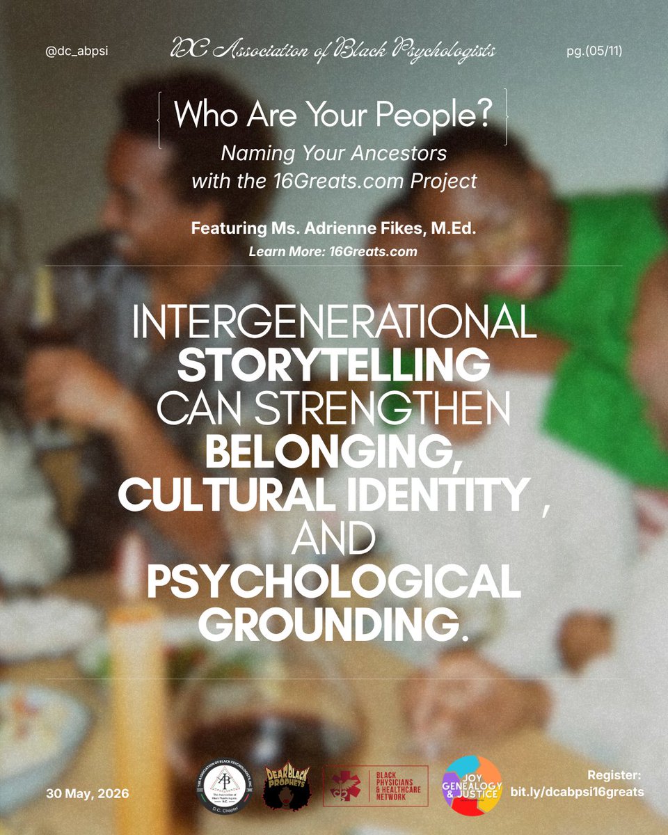 TheABPsi's tweet photo. Who are your people?

Join us TODAY at 2:30 PM ET for Naming Your Ancestors with the 16Greats Project featuring Adrienne Fikes, M.Ed.

Discover how family history, genealogy, and ancestral remembrance support healing, identity, and belonging.

🔗 https://t.co/ttN3bP1677 https://t.co/CcIwXAe72w