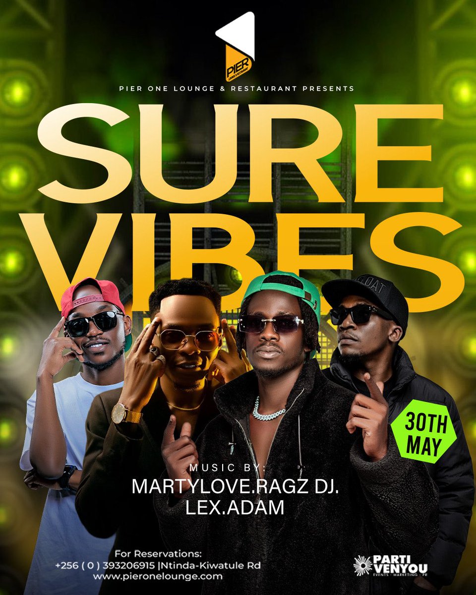 Pier1_Ntinda's tweet photo. And while Arsenal beats 🔥 Paris 😂 , SURE VIBES is on tonight🔥 with 

@thePartyMarshal 
@djmartylove 
@ragzdjug1 
@Lexdjug 
@adam

Reservations: +256 393 206 915
#Pier1Lounge #nightlife https://t.co/ElzMIY5qPO