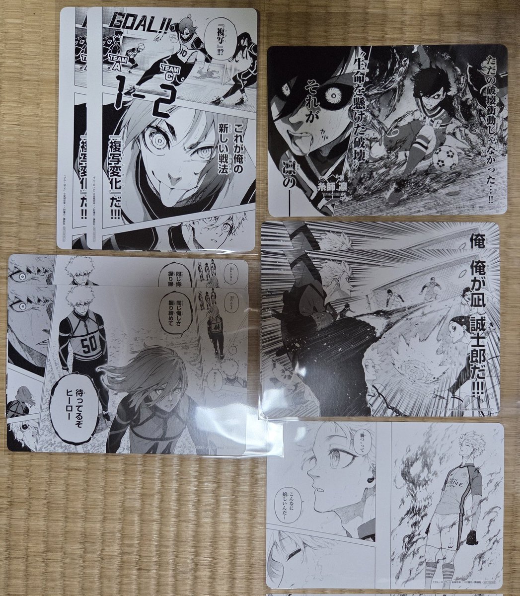 mtmf_5585's tweet photo. 【交換】
ブルーロック　
アニメイト発売記念フェア
ビジュアルボード

【譲】
凛、凪、玲王、千切&amp;國神(写真内で重なって見えるものは2枚あります)

【求】
赤○を着けたもの(決まり次第黄色○)

郵送希望
まとめて優先

検索からでもよろしくお願いいたします。 https://t.co/1dixs3nxoq