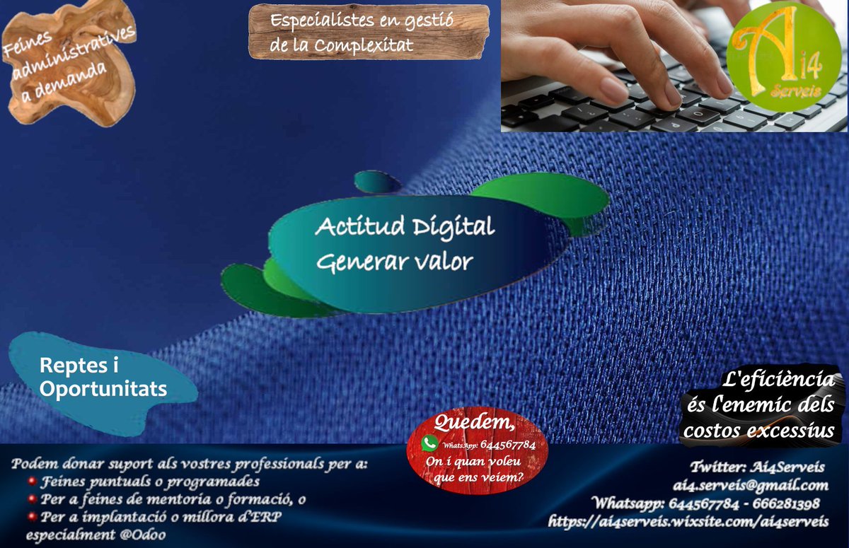 serveis38965's tweet photo. La #ActitudDigital no implica una formació d'enginyeria, ni tampoc les aptituds de programació,
però si des del rol professional de cadascú #GenerarValor adoptant la tecnologia a la #MilloradeProcessos, #SolucionsAi4
#AdministracioEficient #TransformacioDigital https://t.co/OxOOWxxCay