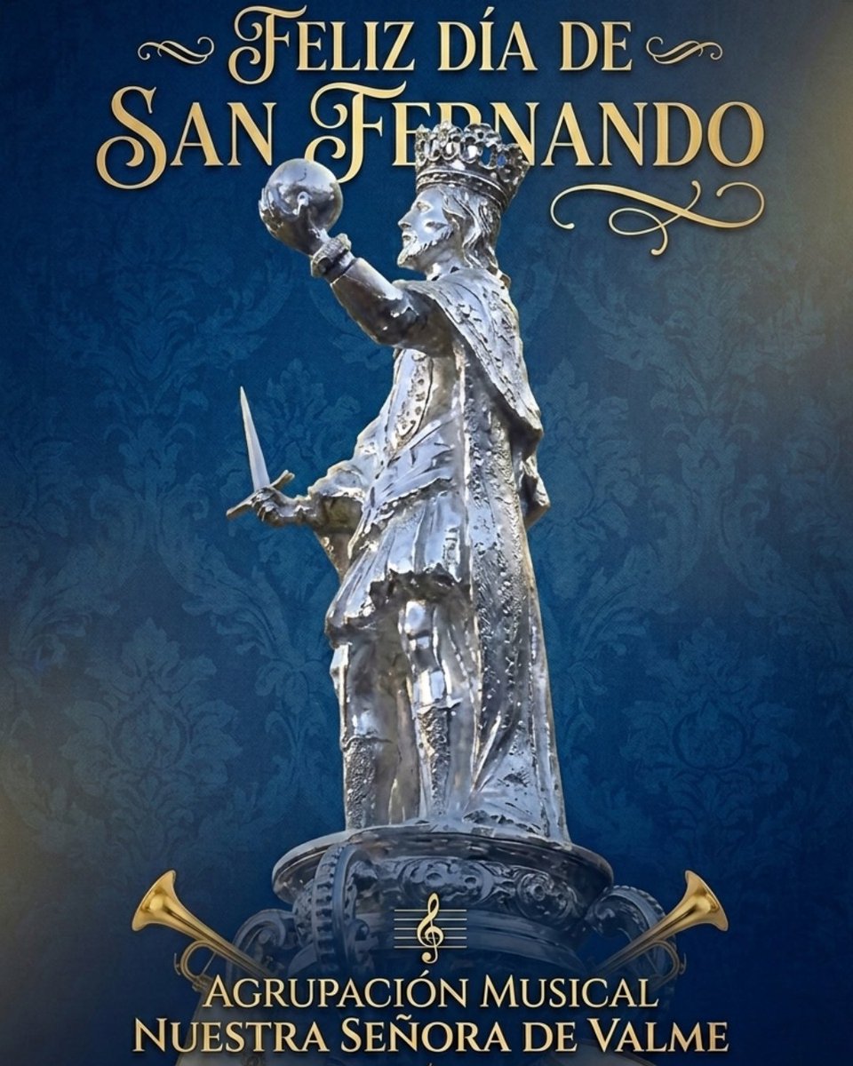 AMValme's tweet photo. Queremos felicitar a todos nuestros componentes y seguidores que tengan un Feliz día de San Fernando, emblema de nuestra Agrupación que nos acompaña en cada actuación desde el remate de nuestra bandera. https://t.co/S4n2Ci8mB9