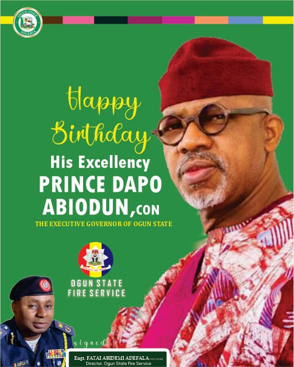 OG_FireService's tweet photo. Happy birthday to His Excellency, Prince Dapo Abiodun CON, The Executive Governor of Ogun State! https://t.co/2cYUz8HfKU