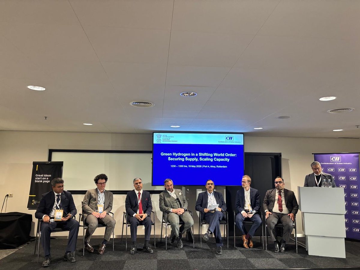 CIIEnergy's tweet photo. At #WHS2026 in Rotterdam, the Confederation of Indian Industry (CII) convened global industry leaders and policymakers to strengthen India–Europe partnerships in green hydrogen, accelerate clean energy collaboration, and advance resilient trade corridors for the future. 🇮🇳🇪🇺 https://t.co/pu3WKAL9GI