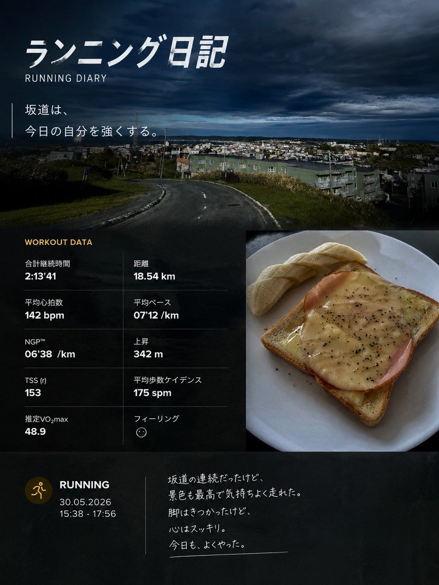 catamuron's tweet photo. 今日のラン。太もも裏に違和感があったり、天気が酷かったりで久々のランになってしまったけど、坂道中心で行ってきました♪てか、問題は気温11度しかない。今日風強かったから、めっちゃ寒かった。短パンで走れるのはいつかなぁ。写真はチャッピーくんにまとめてもらいました。ちょっとかっこよすぎ😅 https://t.co/JKX4BnXwyi