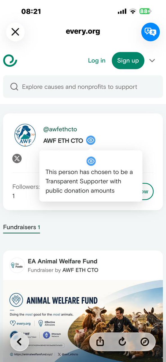 AWF_ETHCTO's tweet photo. The community development work is progressing steadily. We sincerely appreciate the CentreforEA and @everydotorg recognition of our community's charitable initiatives. We are delighted to be featured on your official website. Let us keep working together to reduce harm to animals and build a better world.

社区的建设工作正在稳定推进，非常感谢EA慈善基金@CentreforEA 和 @everydotorg 对于我们社区慈善建设的认可。我们社区非常开心能够被你们列入官方网站之中，让我们一起持续建设，减少动物伤害，让世界更加美好。
