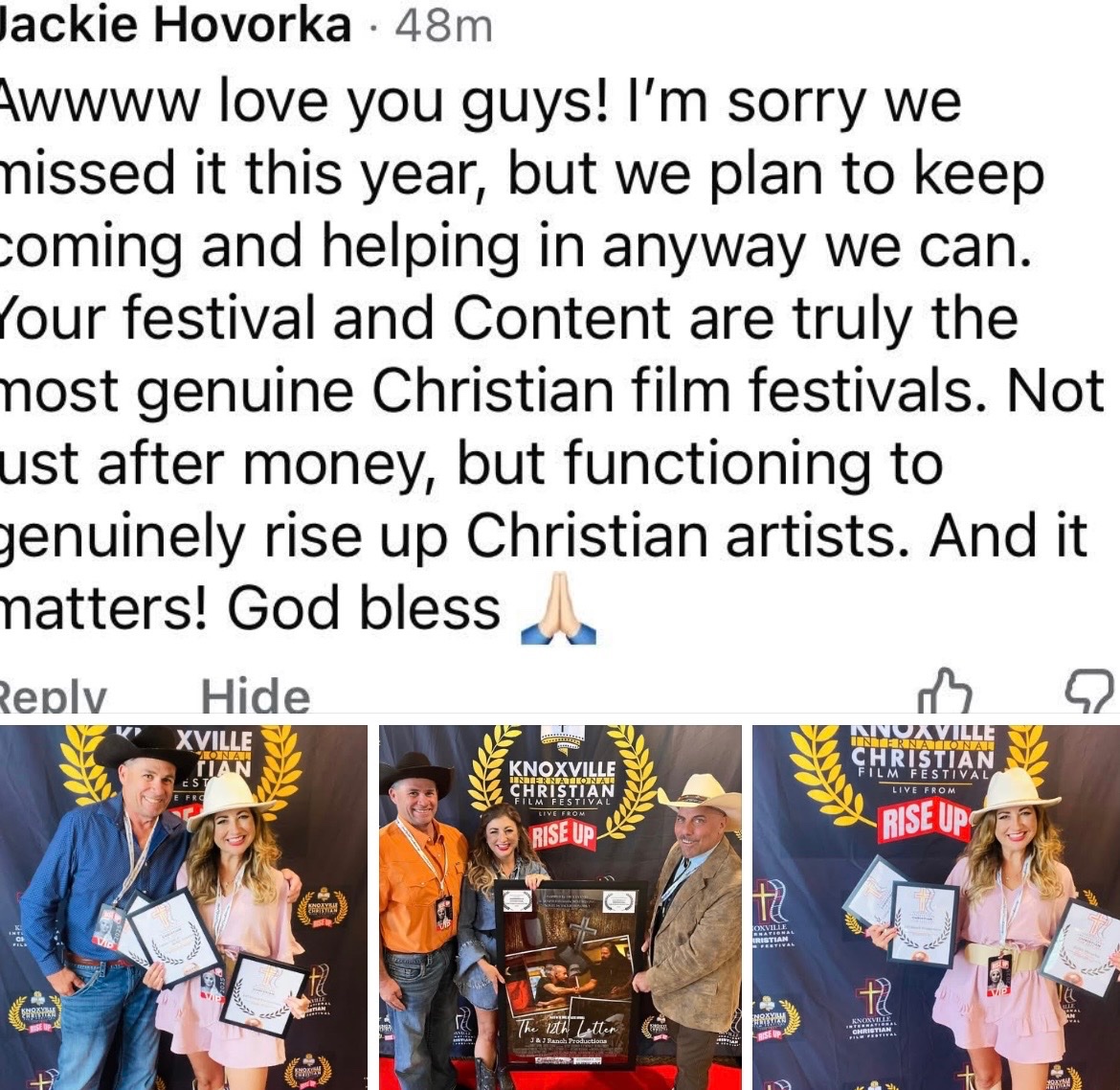 KnoxvilleFilms's tweet photo. WE MISSED YOU: Thank you Jackie for your wonderful thoughts. We appreciate each of you who takes time, both here and on Film Freeway, to share heartfelt thoughts on our KICFF and live events. #ElonMusk #PresidentTrump https://t.co/spRlE68tjZ