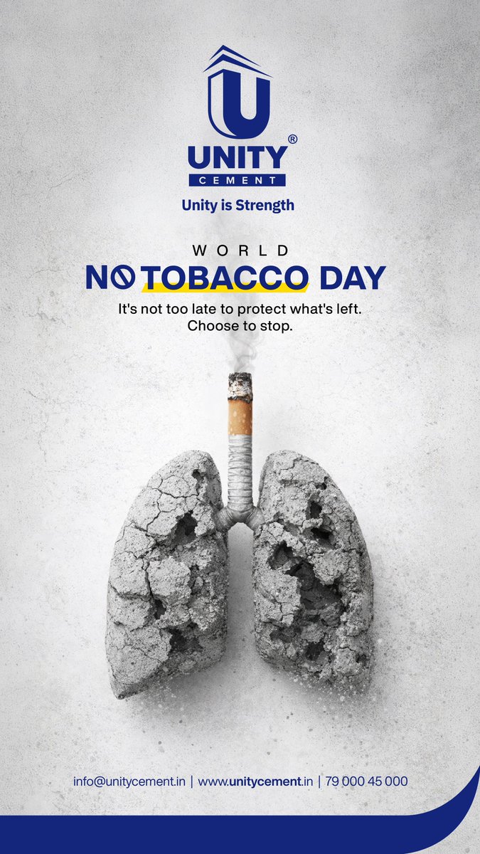 unitycement's tweet photo. This World No Tobacco Day, let's choose health, choose a tobacco-free world.

#UnityCement #WorldNoTobaccoDay #QuitSmoking #SayNoToTobacco #TobaccoFree #HealthyLiving #ChooseLife #BreatheBetter https://t.co/wQ9KEIEvvQ