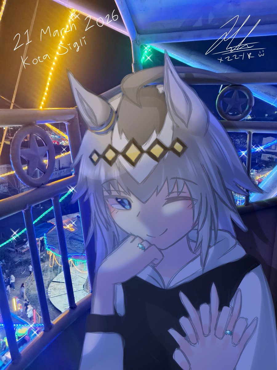 Xzzyr06's tweet photo. Night date with Oguri Cap ( background photo from my hometown ) #OguriCap #Umamusume #ibispaintx #digitalartist https://t.co/g08lykzD6d