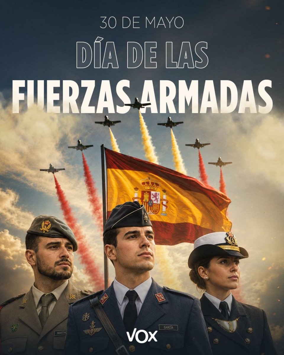 VoxHuesca's tweet photo. ¡Feliz Día de las Fuerzas Armadas a todos nuestros militares!

Ejemplo de lealtad, sacrificio y amor a España.

Recordamos en especial a los que han fallecido en acto de servicio. La muerte no es el final.

¡Vivan las FFAA! ¡Viva España! 💪🏻🇪🇦 https://t.co/5zekTcFxrA