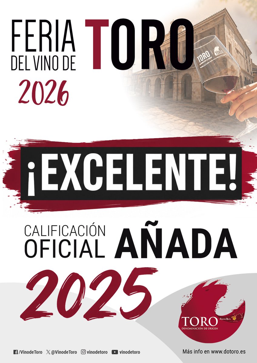 VinodeToro's tweet photo. ¡¡Tenemos una gran noticia que daros!! 🎉🎉
La añada 2025 de la D.O. Toro ha sido calificada como EXCELENTE.
Una gran noticia que reconoce la labor de bodegas y viticultores así como la calidad de los vinos de Toro. ¡GRACIAS! #DOToro #catacalificaciontoro2025 #FeriavinoToro2026🍷 https://t.co/S2IqwfXGQi