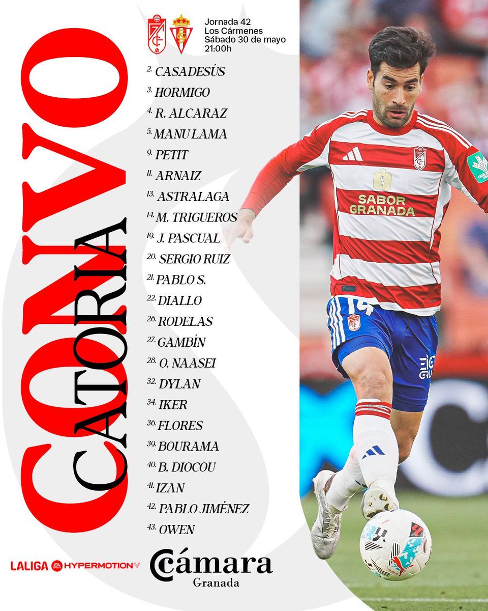 GranadaCF's tweet photo. 📋 ¡Estos son los convocados por Pacheta para el #GranadaRealSporting! https://t.co/nSvr5ZKW6l