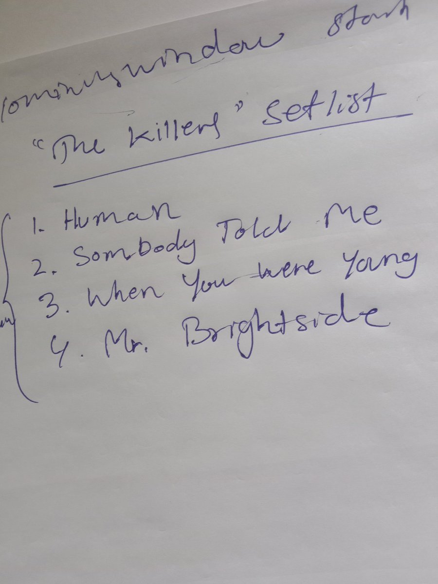 RealGPatgar's tweet photo. "The Killers" UCL Pepsi Kickoff Show songs Setlist:
1. Human
2. Somebody Told Me
3. When You Were Young
4. Mr. Brightside
#UEFA #UCL #ChampionsLeagueFinal #Pepsi #KickoffShow #Budapest #Hungary https://t.co/VJ9SDy9njN