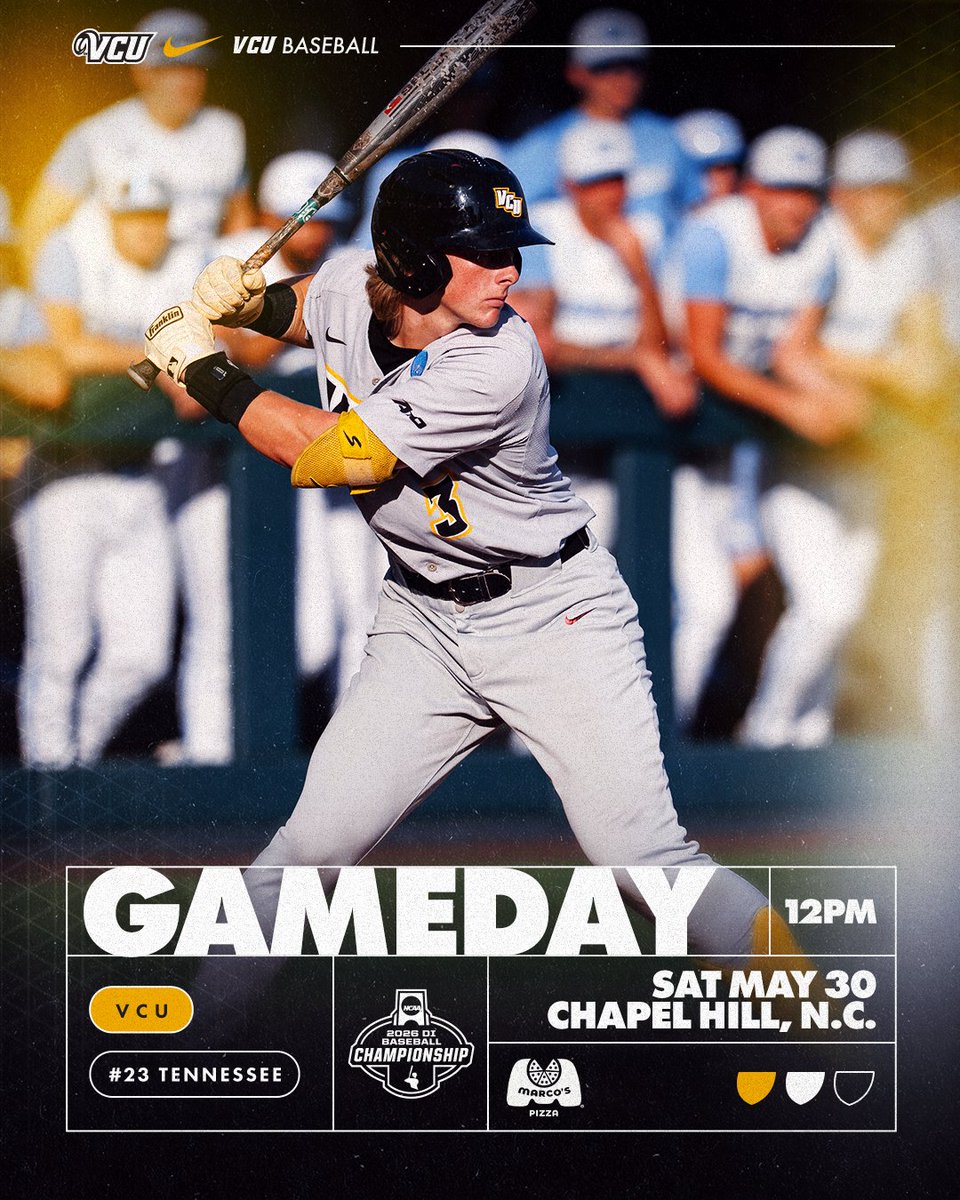 VCUBaseball's tweet photo. New day, new opportunity💪

⚾️ NCAA Chapel Hill Regional
🆚 #23 Tennessee
📍 Chapel Hill, N.C.
🏟️ Boshamer Stadium
🕛 12 PM
📺 ESPN | https://t.co/TbjogdrqMW
📊 https://t.co/5genofYIEH https://t.co/oz2snWW91I