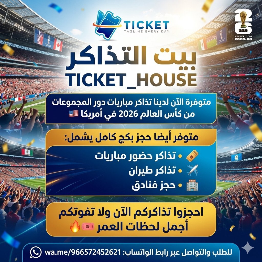 TicketStatw1's tweet photo. متوفرة الآن لدينا تذاكر مباريات دور المجموعات من كأس العالم 2026 في أمريكا 🇺🇸🔥

لطلب عبر رابط الواتساب https://t.co/5NTNU0dLZr
Tickets for the group stage matches of the 2026 FIFA World Cup in the USA are now available! 🇺🇸🔥 https://t.co/g9UWvUT2hG