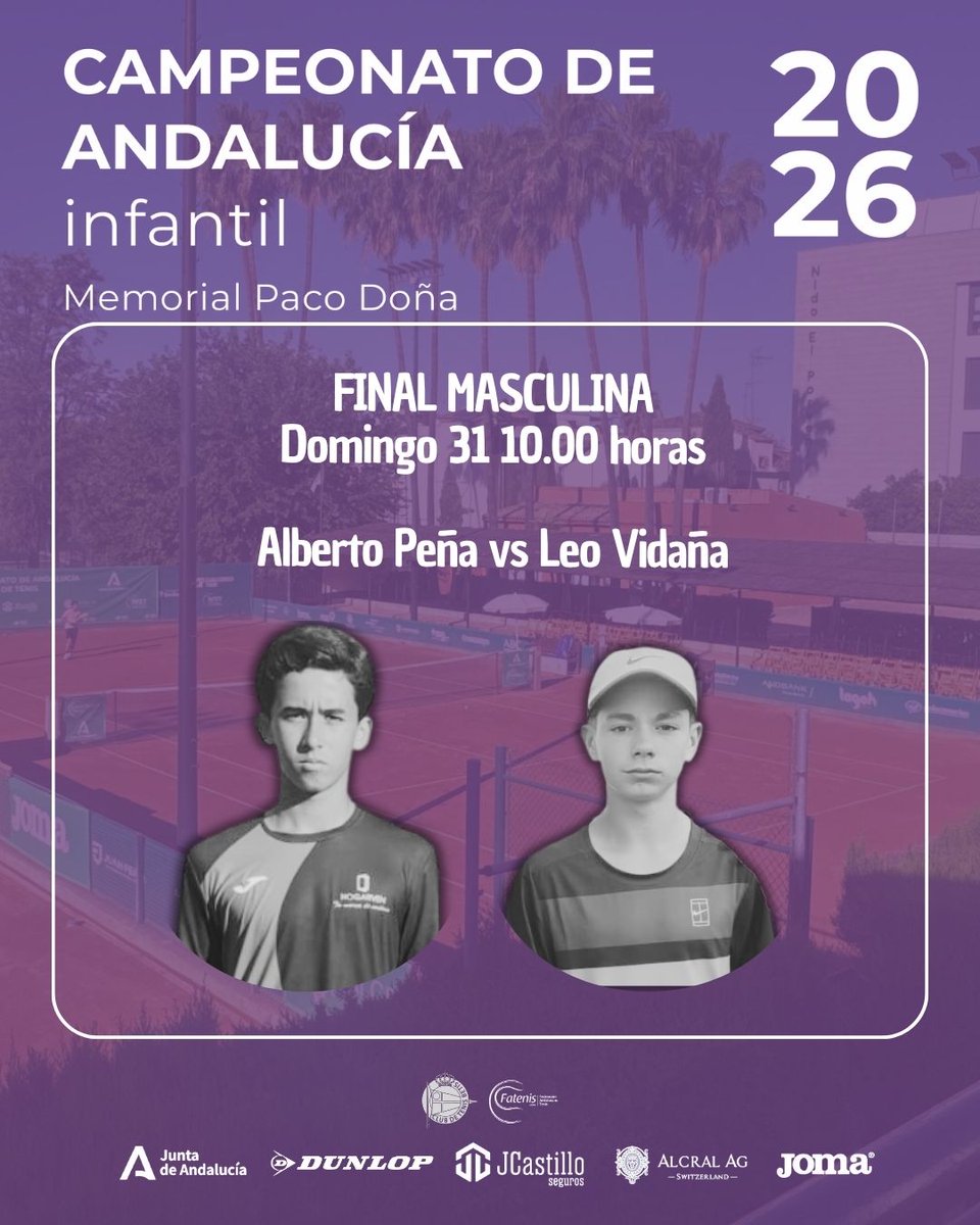 fattenis's tweet photo. Y en chicos, 𝐀𝐥𝐛𝐞𝐫𝐭𝐨 𝐏𝐞ñ𝐚 𝐲 𝐋𝐞𝐨 𝐕𝐢𝐝𝐚ñ𝐚 disputarán la final maculina del Campeonato de Andalucía Infantil "Memorial Paco Doña!

Las finales serán mañana a las 10 de la mañana, en el @ClubTenisBetis 

#TenisAndalucía
@DeporteAND @intenis https://t.co/v4eRJV4VK6
