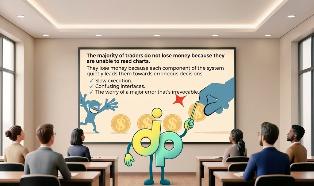 TheGenieWithYou's tweet photo. The majority of traders do not lose money because they are unable to read charts.

They lose money because each component of the system quietly leads them towards erroneous decisions.

✓ Slow execution.

✓ Confusing interfaces.

✓ The worry of a major error that's irrevocable. https://t.co/53raCZkVnW