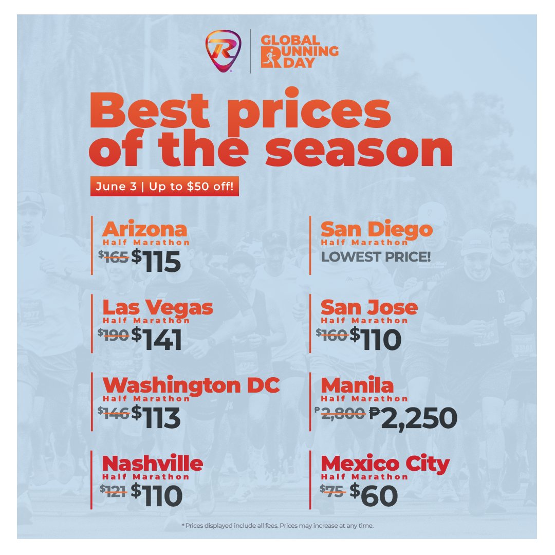 RunRocknRoll's tweet photo. Best prices of the season drop on June 3!

Let's celebrate Global Running Day by finding your next start line 🤩 https://t.co/Hfl5IvTJx0