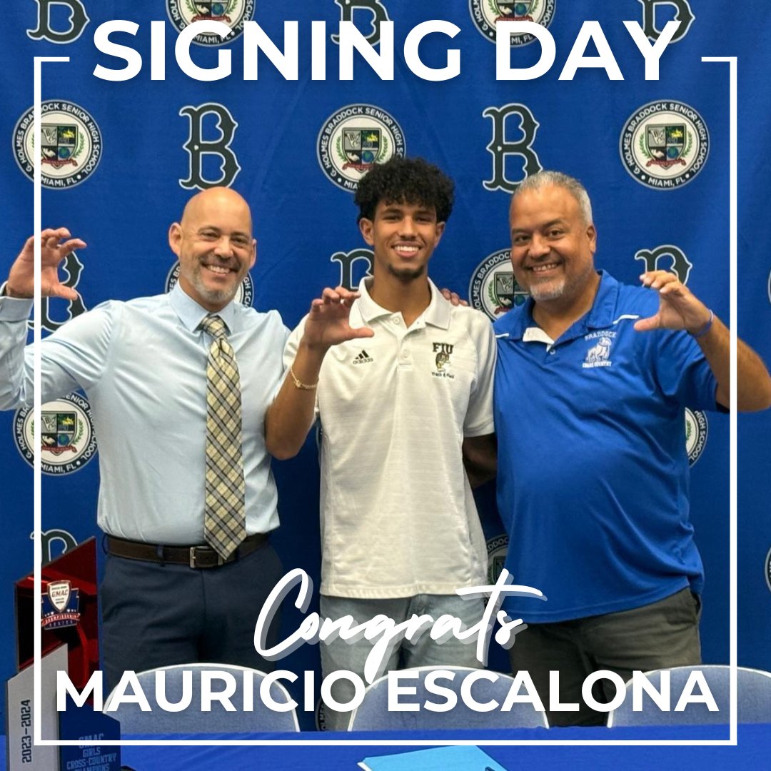 BraddockBulldog's tweet photo. Congratulations to Mauricio Escalona on signing with FIU! A two-time State Champion and the 3rd-fastest cross country runner in Braddock history, Mauricio leaves an incredible legacy on the course. Go Panthers! @SuptDotres @MDCPS @MDCPSSouth #YourBestChoiceMDCPS #MakeItBraddock https://t.co/5siAXpjgQO