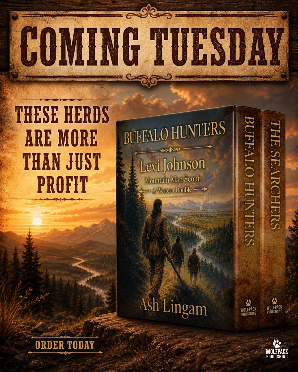 wolfpackpub's tweet photo. ARRIVING TUESDAY!

The fur trade is gone, and with it the life that Levi Johnson once knew.

Grab BUFFALO HUNTERS by Ash Lingam this Tuesday on Amazon: https://t.co/9HvwD3rNpJ

#ashlingam #levijohnson https://t.co/SkVOUsOdSB