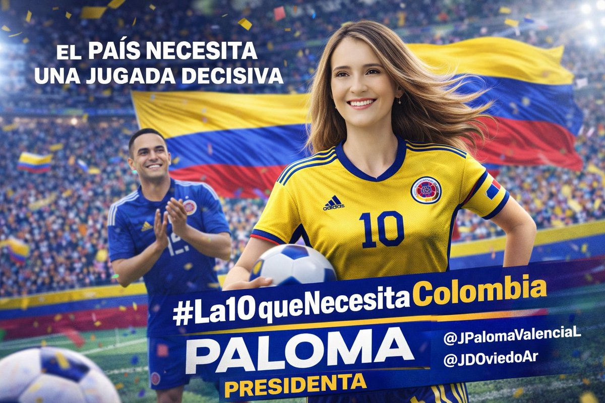 SebasMartinezV's tweet photo. Los partidos se ganan con estrategia, liderazgo y carácter. Colombia necesita una capitana que inspire confianza y marque el camino.

Esa es @PalomaValenciaL Junto a @JDOviedoAr, estamos listos para jugar el partido más importante: el futuro de Colombia.

#La10queNecesitaColombia https://t.co/icrs0oAj8I