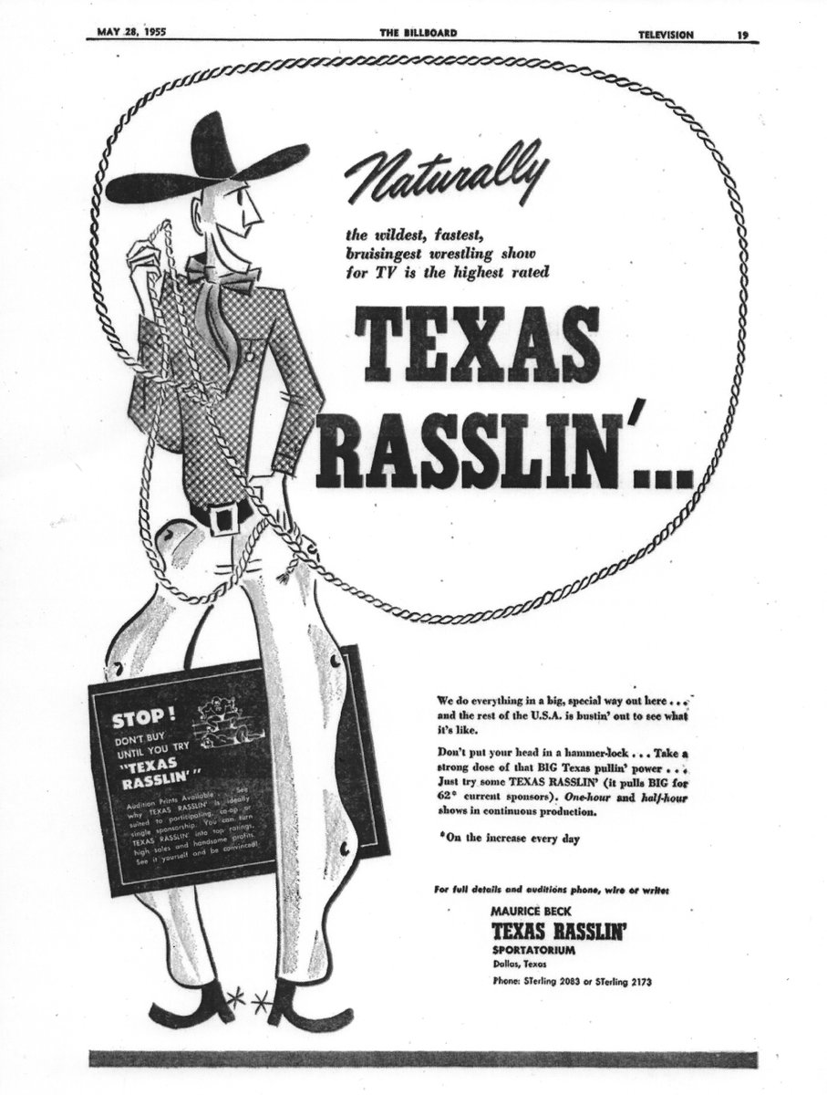 JYDbook's tweet photo. 2 days til The Texas Rasslin' War(s) of the 1950s is for sale! Til then please enjoy this Billboard ad for Texas Rasslin' @gregmep @tonyrichards4 @SteelBeltSteve @Sparks3rdCoast @lizzyflanagan @SMUheavyweight @RBECERRA21 @BriscoBradshaw @BrianRSolomon @StreamGlass @TheJimCornette https://t.co/GcQpVerQ2B
