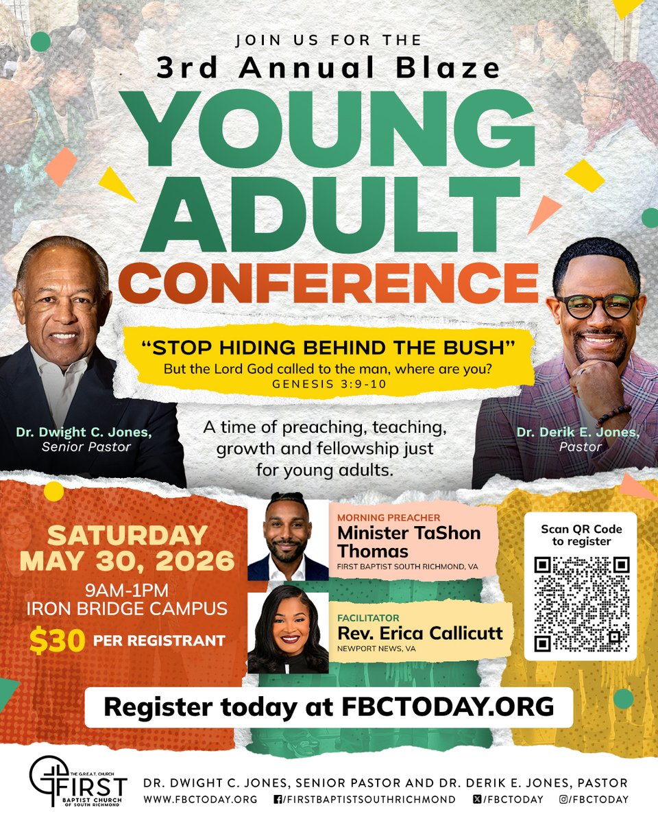 FBCTODAY's tweet photo. Today is our 3rd Annual Blaze Young Adult Conference, building them up for the next pivotal season in their lives with inspirational preaching, teaching, growth and fellowship.

Young adults, we’ll see you at 9:00 AM over at our Iron Bridge Campus! https://t.co/2gUYcMDjq9