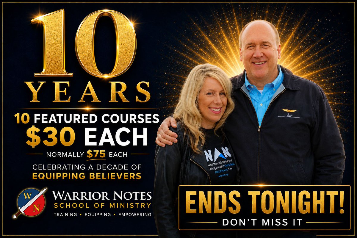 KevinZadai's tweet photo. Our 10-Year Anniversary Event is almost over, and this is your last chance to take advantage of special pricing on 10 featured Warrior Notes School of Ministry courses.

Normally $75 each — now just $30 each through tonight.

https://t.co/22MY6QIm6U https://t.co/xMadbOvsjC